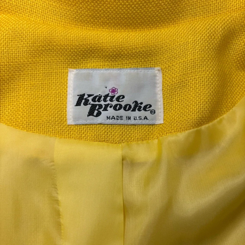 Vintage Blazer Womens Medium Katie Brooke Yellow Shoulder Pads Short Sleeve 90s - Picture 2 of 7
